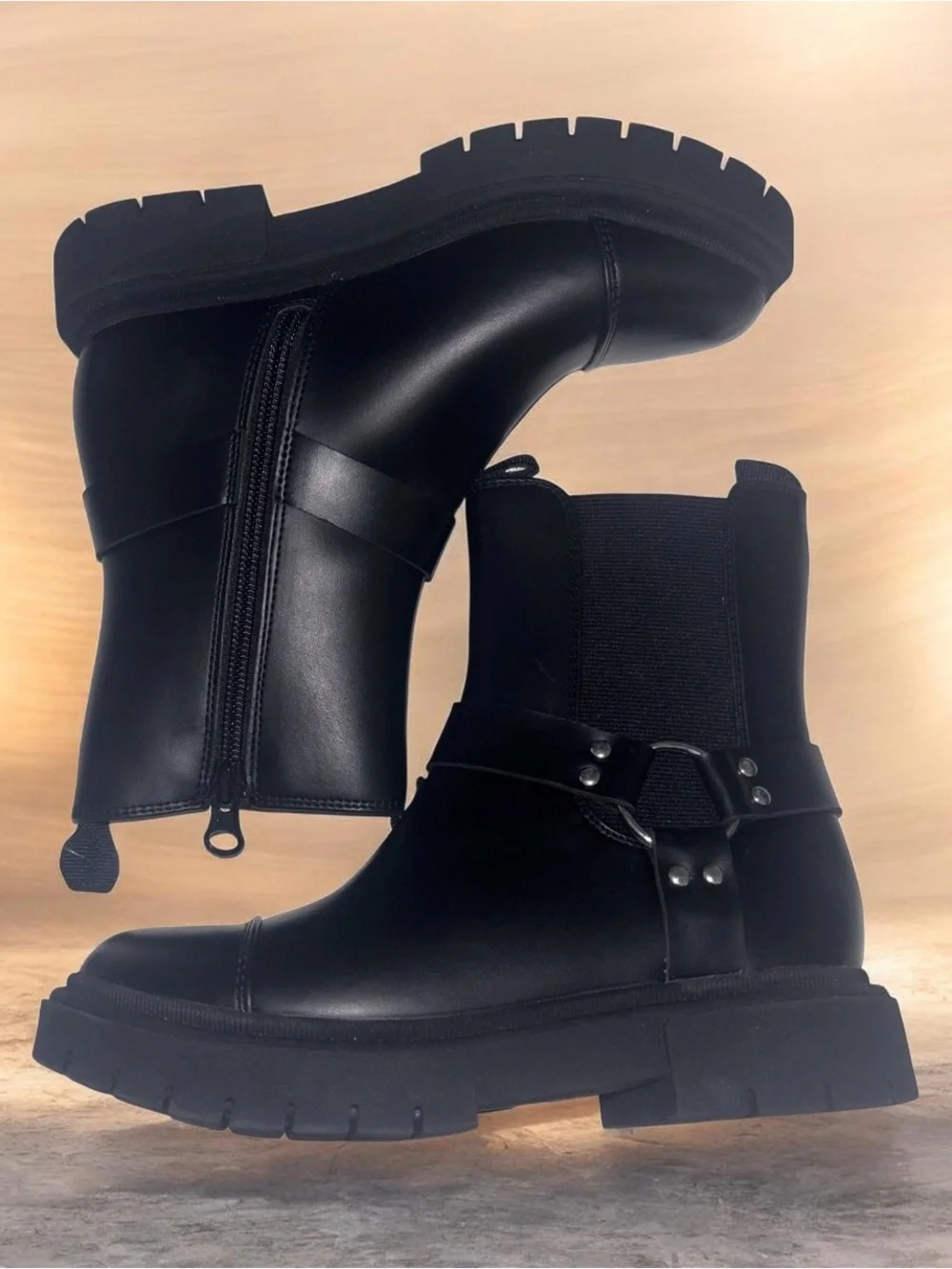 Art Class Black Chunky Crosby Moto Boots with Buckle Strap Girls Size 1